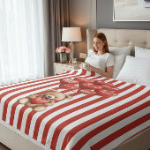personalized valentines red striped bear  fleece deken