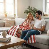 personalized valentines red striped bear  fleece deken