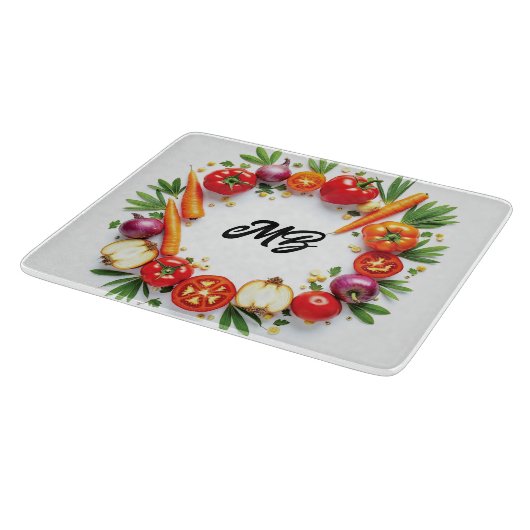 Personalized Vegetable Wreath Glass Cutting Board Snijplank (Hoek)