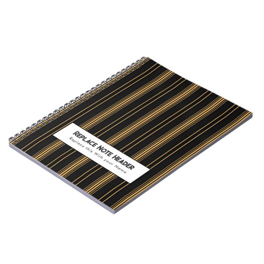 Personalized Vertical Stripe Black Gold Notitieboek (Linkerzijde)