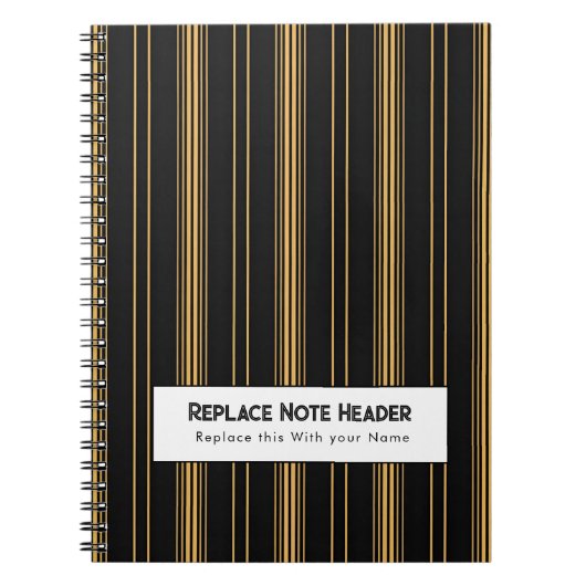 Personalized Vertical Stripe Black Gold Notitieboek (Voorkant)