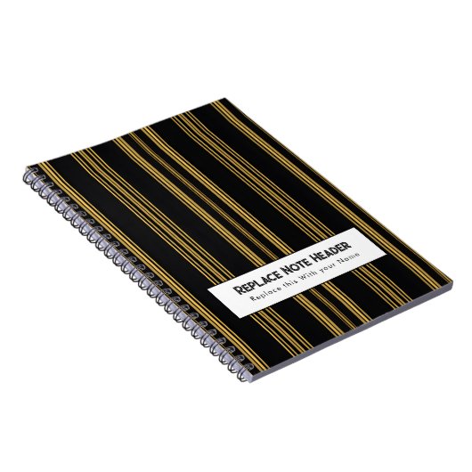 Personalized Vertical Stripe Black Gold Notitieboek (Rechterzijde)