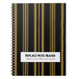Personalized Vertical Stripe Black Gold Notitieboek
