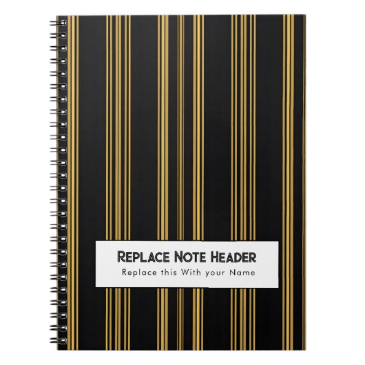 Personalized Vertical Stripe Black Gold Notitieboek (Voorkant)