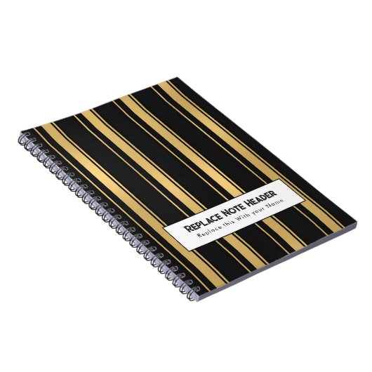 Personalized Vertical Stripe Black Gold Notitieboek (Rechterzijde)