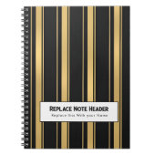 Personalized Vertical Stripe Black Gold Notitieboek (Voorkant)