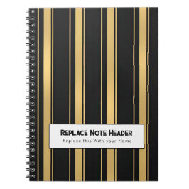 Personalized Vertical Stripe Black Gold Notitieboek