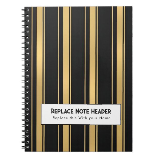 Personalized Vertical Stripe Black Gold Notitieboek (Voorkant)
