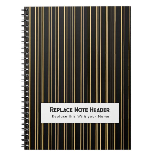 Personalized Vertical Stripe Black Gold Notitieboek (Voorkant)