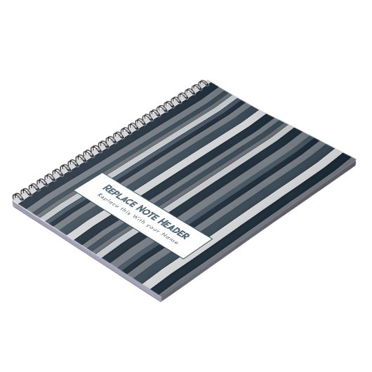 Personalized Vertical Stripe Blue Grey Notitieboek (Linkerzijde)
