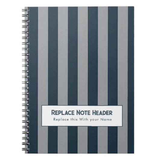 Personalized Vertical Stripe Blue Grey Notitieboek (Voorkant)