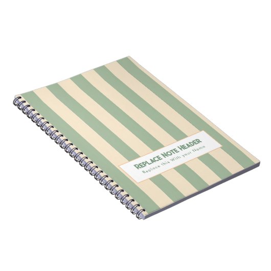 Personalized Vertical Stripe Green Cream Notitieboek (Rechterzijde)