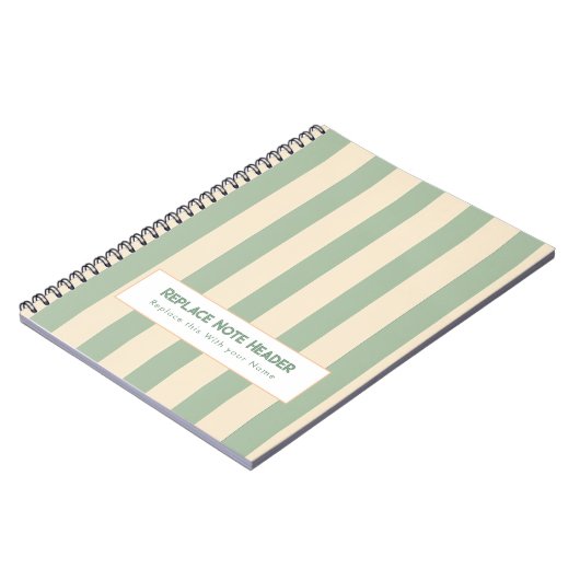 Personalized Vertical Stripe Green Cream Notitieboek (Linkerzijde)