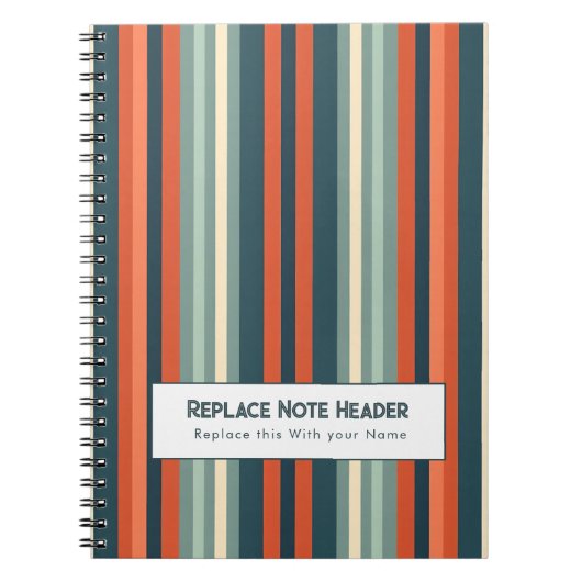 Personalized Vertical Stripe Teal Rust Notitieboek (Voorkant)