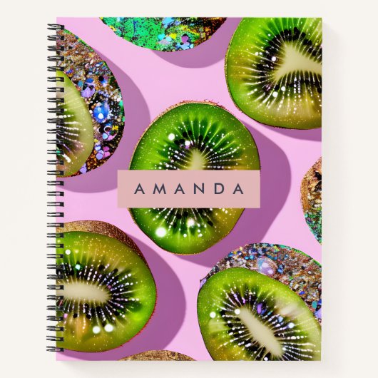 Personalized Vibrant Glitter Kiwi Pop Art Design Notitieboek (Voorkant)