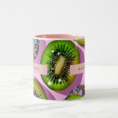 Personalized Vibrant Glitter Kiwi Pop Art Design Tweekleurige Koffiemok (Center)