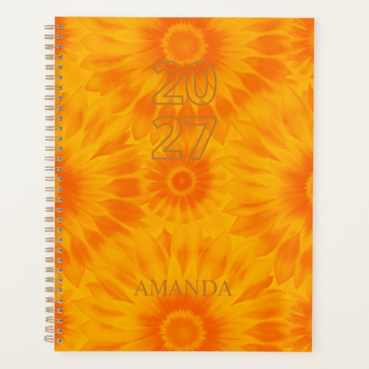Personalized Vibrant Sunflower Orange Tie-Dye Art Planner (Voorkant)
