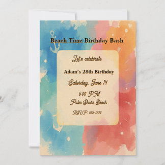 Personalized Vibrant Watercolor Beach Invitation Kaart