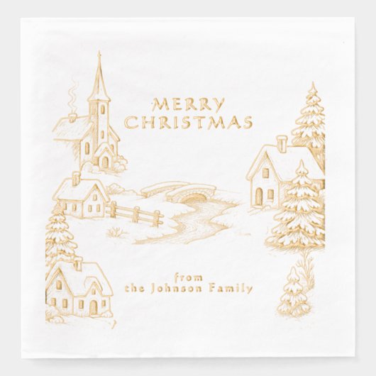Personalized Village in Winter Christmas Gold Folie Servetten (Voorkant)