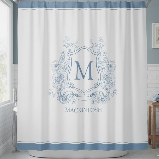 Personalized Vintage Blue Monogram Shower Curtain Douchegordijn