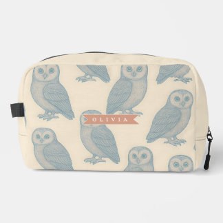 Personalized Vintage Blue Owl Woodland Cottagecore Toilettasje