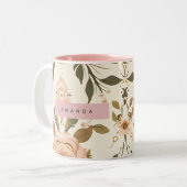 Personalized Vintage Blush Flower  Tweekleurige Koffiemok (Voorkant links)