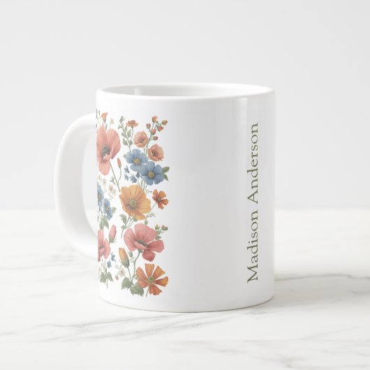 Personalized Vintage Botanical Poppies Grote Koffiekop (Links)