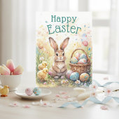 Personalized Vintage Bunny Chicks And Easter Eggs Briefkaart