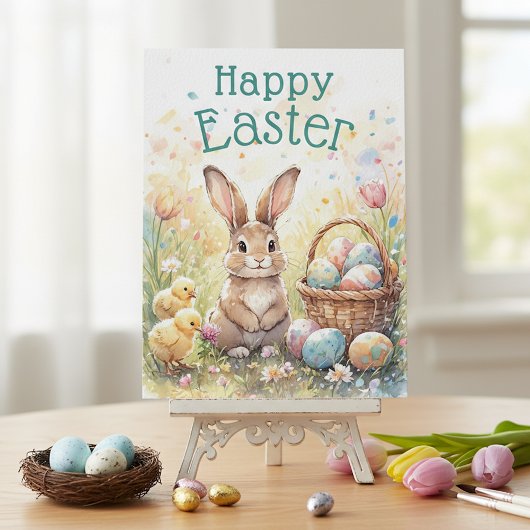 Personalized Vintage Bunny Chicks And Easter Eggs Briefkaart