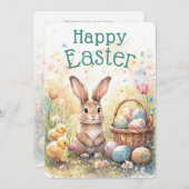 Personalized Vintage Bunny Chicks And Easter Eggs Feestdagenkaart (Voorkant / Achterkant)