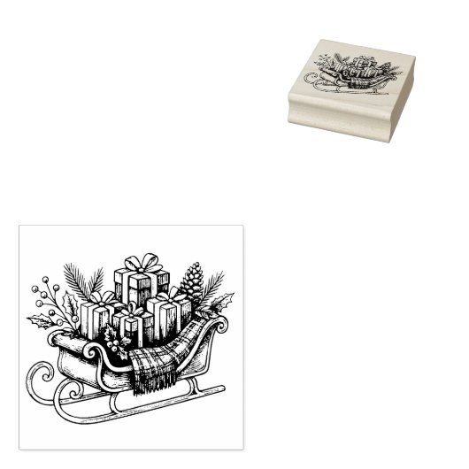 Personalized Vintage Christmas Sleigh with Gifts Rubberstempel (Gestempeld)