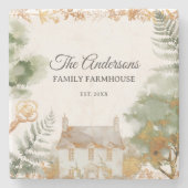 Personalized Vintage Country House Family Name Stenen Onderzetter (Voorkant)