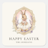 Personalized Vintage Easter Bunny Custom Vierkante Sticker (Voorkant)