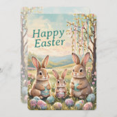 Personalized Vintage Easter Floral - Green Script Feestdagenkaart (Voorkant / Achterkant)