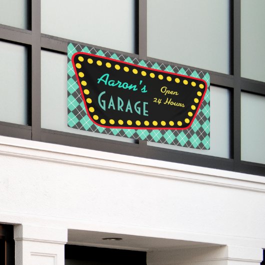 Personalized Vintage Garage Sign Banner (Buitenkant Gebouw)