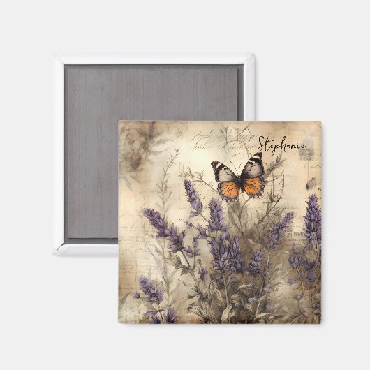 Personalized Vintage Lavender Butterfly Art Magneet (Voorkant / Achterkant)