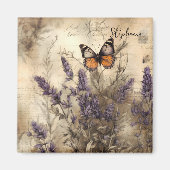 Personalized Vintage Lavender Butterfly Art Magneet (Voorkant)