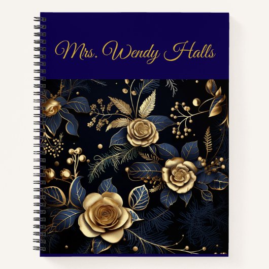 Personalized Vintage Navy Blue and Gold Christmas  Notitieboek (Voorkant)