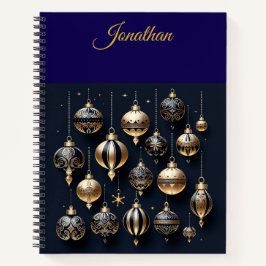 Personalized Vintage Navy Blue and Gold Christmas Notitieboek