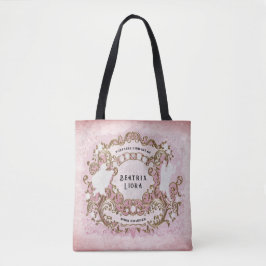Personalized Vintage Pink Gold Rococo Book Hoarder Tote Bag