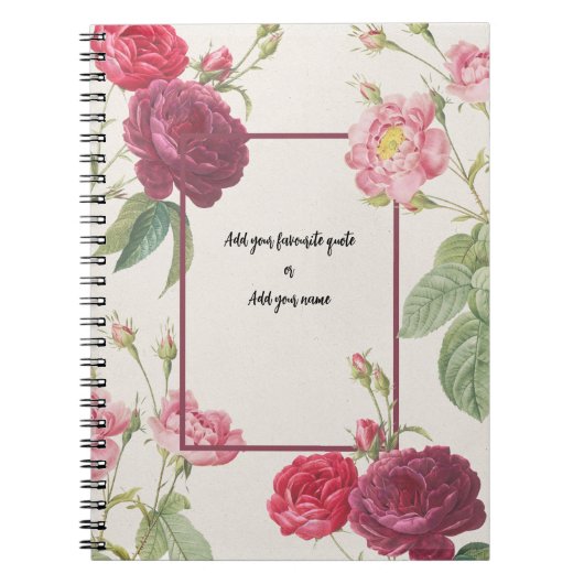 Personalized Vintage Rose Flower Notebook Notitieboek (Voorkant)
