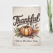 Personalized Vintage Rustic Thankful Pumpkin Kaart (Voorkant)