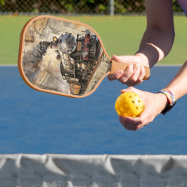 Personalized Vintage Steam Train Retro Travel Pickleball Paddle