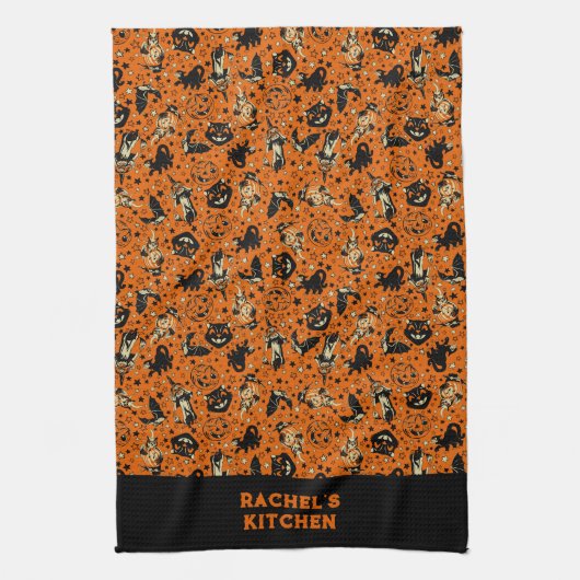 Personalized Vintage Style Halloween Theedoek (Verticaal)