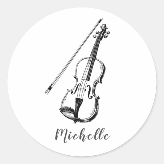 Personalized Vintage Violin musical Ronde Sticker (Voorkant)