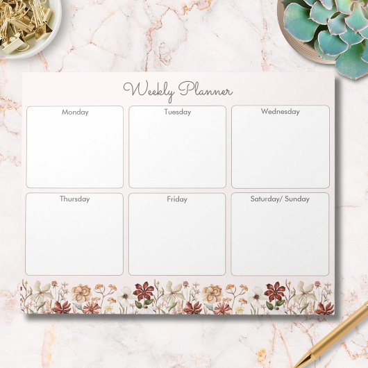 Personalized Vintage Wildflower Weekly Planner Notitieblok