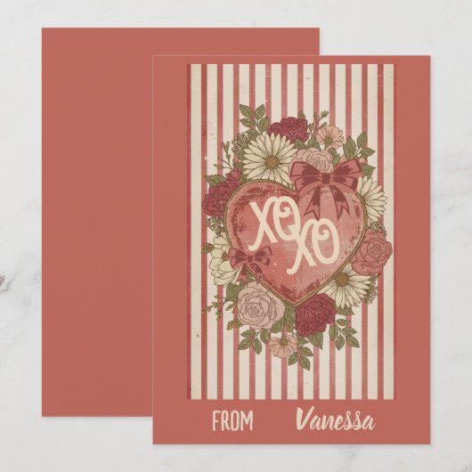 Personalized Vintage XO XO Valentine Card Kaart (Voorkant / Achterkant)