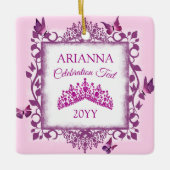 Personalized Violet Tiara & Butterflies Keepsake Keramisch Ornament (Voorkant)
