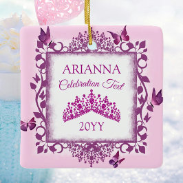 Personalized Violet Tiara & Butterflies Keepsake Keramisch Ornament