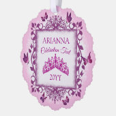 Personalized Violet Tiara & Butterflies Keepsake Ornament Kaart (Links)
